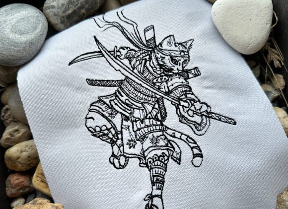 Cat Samurai Machine Embroidery Design
